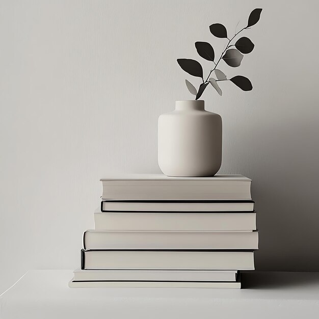 minimalist home decor with stack books vase with branch 1282444 207129